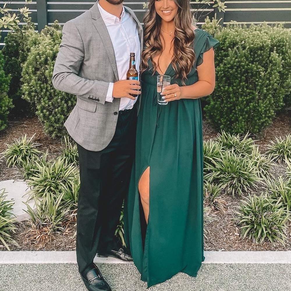 Low Cut Ruffle Sleeve Maxi Dress with Slit